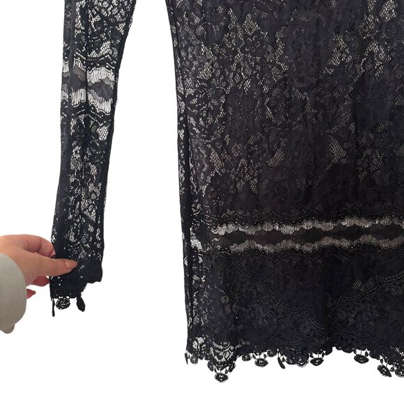 FOR LOVE AND LEMONS Lace Boho Mini Dress Black Small - Picture 3 of 5